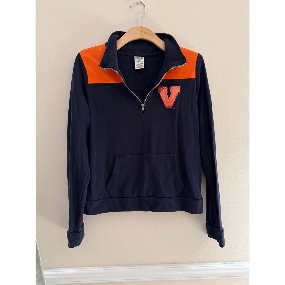 Victoria's Secret PINK UVA Virginia Cavaliers Quarter Zip Sweatshirt Navy Small